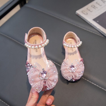 Djevojačke princeze sandale s Velcro zatvaračem, gumena potplata, jednobojni uzorak, za djevojčice 4–6 godina, proljeće 2025