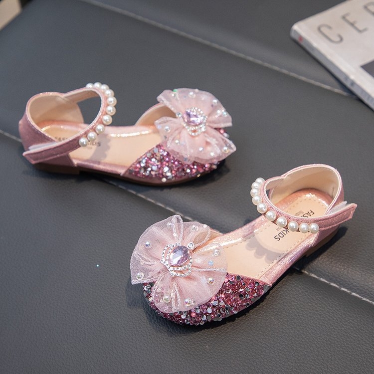 Djevojačke princeze sandale s Velcro zatvaračem, gumena potplata, jednobojni uzorak, za djevojčice 4–6 godina, proljeće 2025