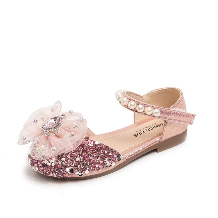 Djevojačke princeze sandale s Velcro zatvaračem, gumena potplata, jednobojni uzorak, za djevojčice 4–6 godina, proljeće 2025