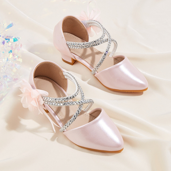 Dječje sandale s otvorenim uzorkom – princes stil, oštar vrh, gornji dio od mikrovlakana kože, Velcro zatvarač, debeli potplat