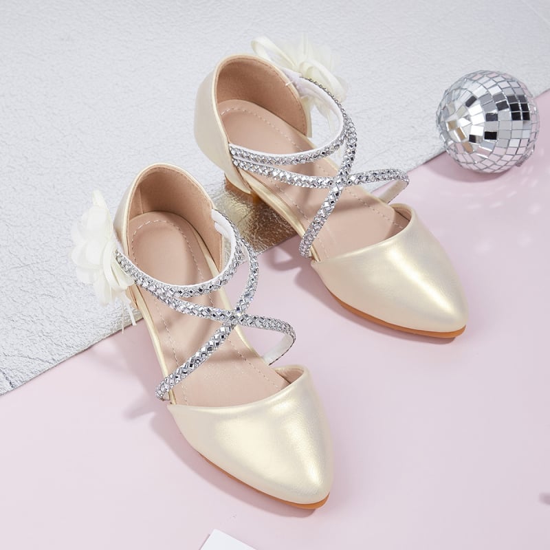 Dječje sandale s otvorenim uzorkom – princes stil, oštar vrh, gornji dio od mikrovlakana kože, Velcro zatvarač, debeli potplat