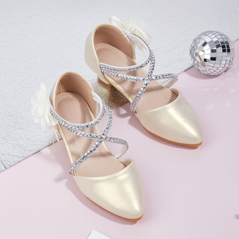 Dječje sandale s otvorenim uzorkom – princes stil, oštar vrh, gornji dio od mikrovlakana kože, Velcro zatvarač, debeli potplat