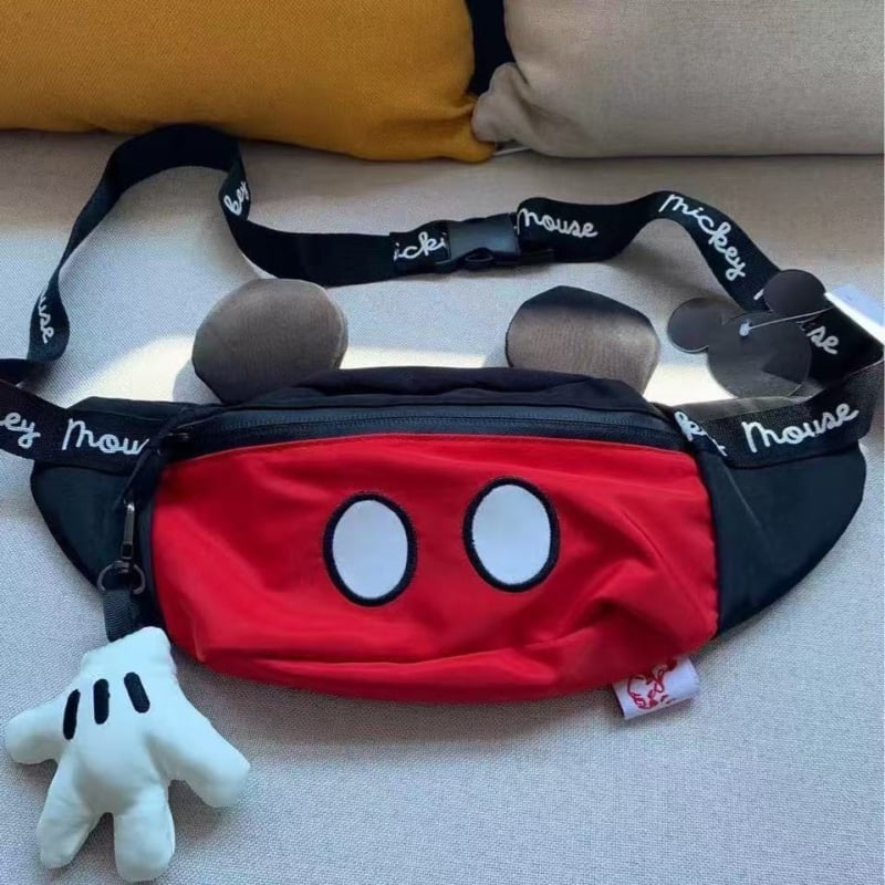 Dječja torbica za prsa s Disney Mickey Mouse dizajnom, najlonsko tijelo, zatvaranje zatvaračem, mekani osjećaj, 3D vanjski džep, podstava od platna