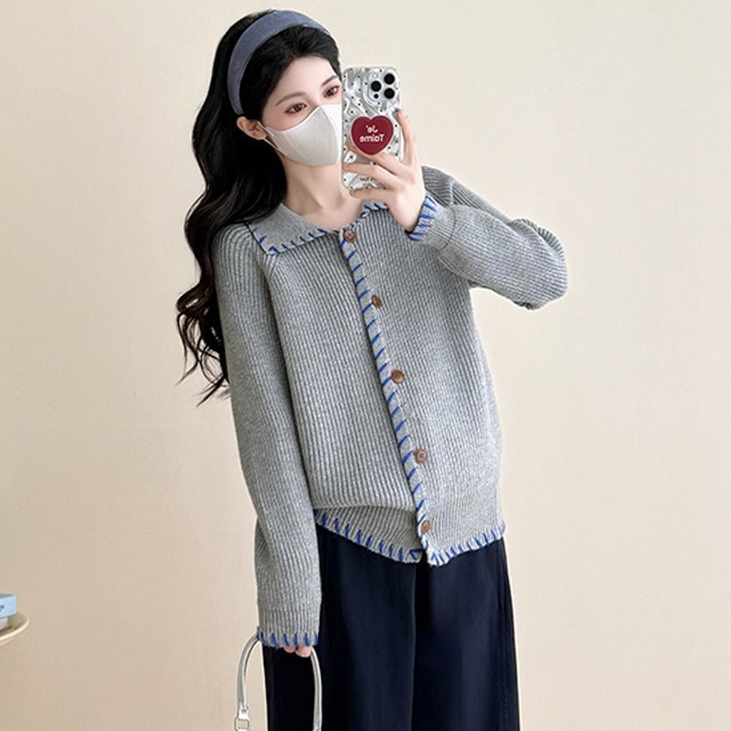 Trudnički set: Chenille pleteni top s dugim rukavima i hlače 3/4, hlačasti kostim u japansko-korejskom ležernom stilu