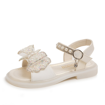 Dječje sandale - mekana potplata, mašnica s kristalima i perlicama, sandale za plažu za djevojčice, gornji materijal: umjetna koža, uzrast 4–16 godina, korejski stil