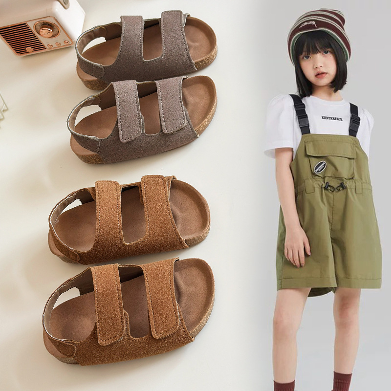 Dječje sandale s Velcro kopčom, gornji dio od teleće kože, PVC potplat, retro stil, uzrast 4–12 godina