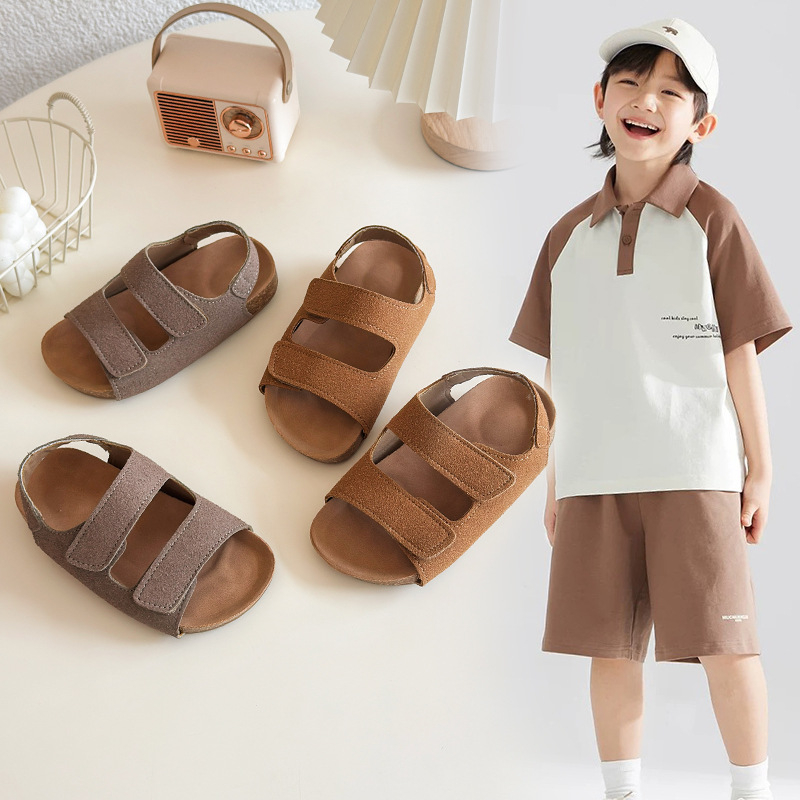 Dječje sandale s Velcro kopčom, gornji dio od teleće kože, PVC potplat, retro stil, uzrast 4–12 godina