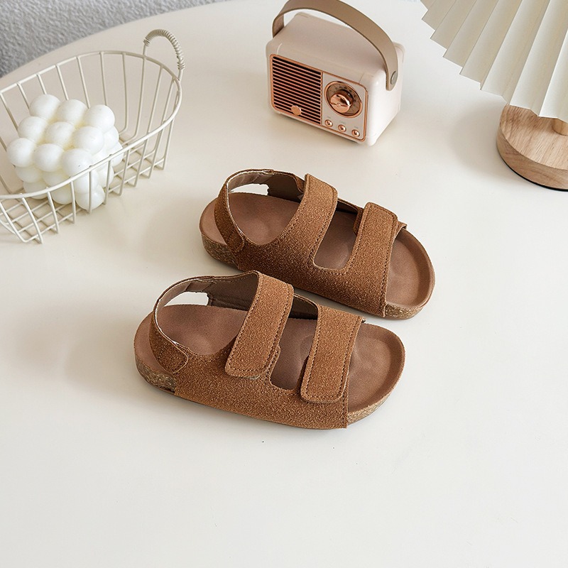 Dječje sandale s Velcro kopčom, gornji dio od teleće kože, PVC potplat, retro stil, uzrast 4–12 godina