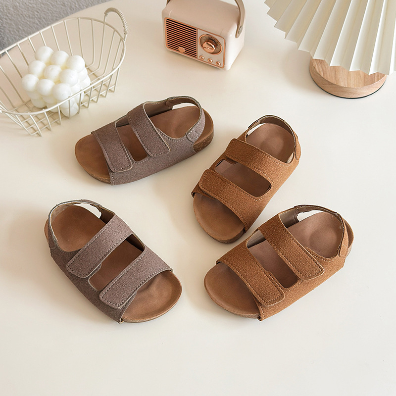 Dječje sandale s Velcro kopčom, gornji dio od teleće kože, PVC potplat, retro stil, uzrast 4–12 godina