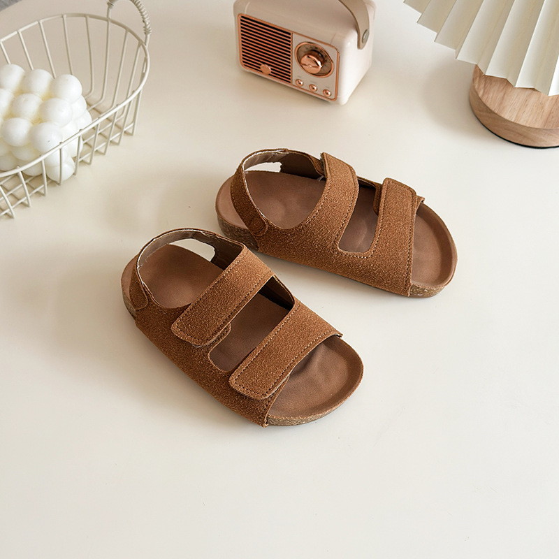 Dječje sandale s Velcro kopčom, gornji dio od teleće kože, PVC potplat, retro stil, uzrast 4–12 godina
