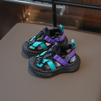 Unisex dječje sportske sandale od mrežaste gornje strane s Velcro zatvaračem, korejski stil, PU potplat, za plažu i vanjsku upotrebu, ljeto 2025