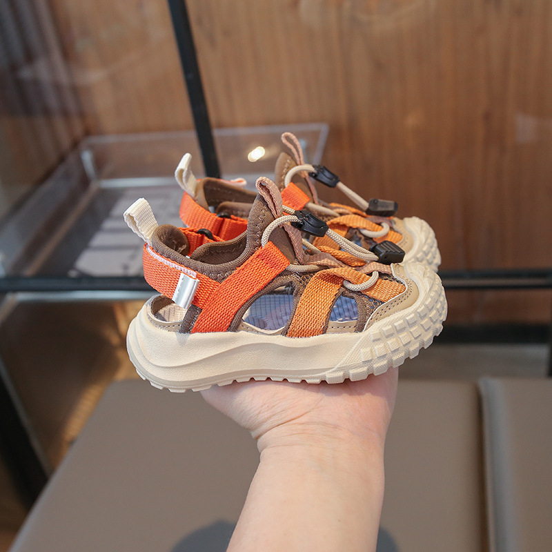 Unisex dječje sportske sandale od mrežaste gornje strane s Velcro zatvaračem, korejski stil, PU potplat, za plažu i vanjsku upotrebu, ljeto 2025