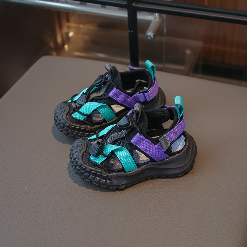 Unisex dječje sportske sandale od mrežaste gornje strane s Velcro zatvaračem, korejski stil, PU potplat, za plažu i vanjsku upotrebu, ljeto 2025