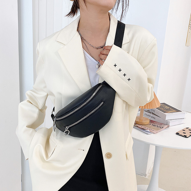 PU ženska crossbody torbica, urban minimalistički stil, mekana površina, dvostruki zatvarač, poliester podstava