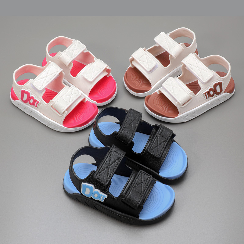 Dječje sportske sandale s Velcro zatvaranjem, protuklizni potplat, PVC gornji dio i potplat, korejski stil s slovima, za djecu 4–16 godina