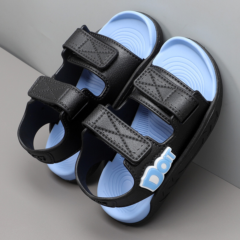Dječje sportske sandale s Velcro zatvaranjem, protuklizni potplat, PVC gornji dio i potplat, korejski stil s slovima, za djecu 4–16 godina