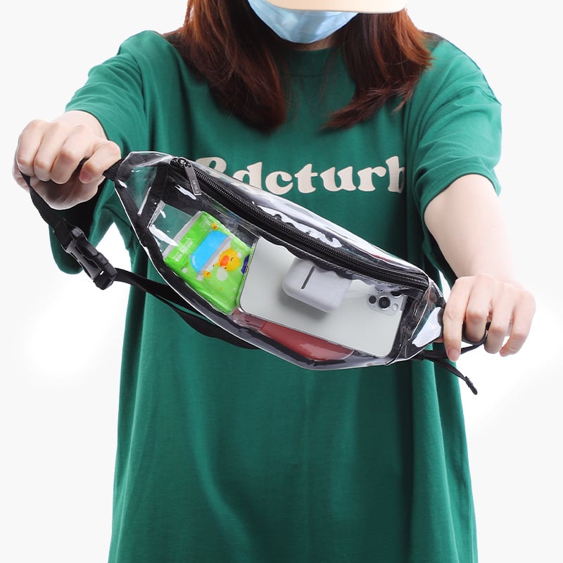 Prozirna PVC torbica za pojas sa zatvaračem, džep za telefon, unutarnja džep, bez podstavke, srednje meka