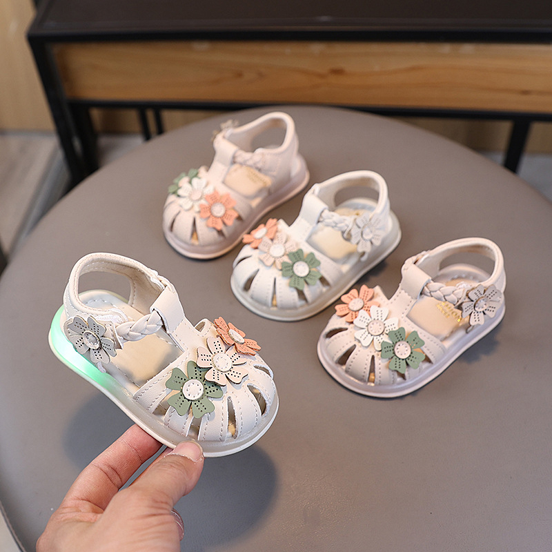 Princezine sandale za bebe i djecu od 1–3 godine sa svjetlom, umjetna koža gornji dio, PVC potplat, Velcro zatvarač