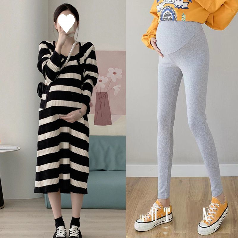 Kostim za trudnice s prugastim pletenim, dugi rukav, midi suknja, poliester, jesensko-zimski stil
