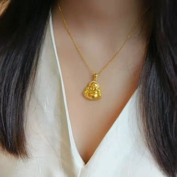 Colier din cupru cu placare reală cu aur — pandantiv geometric în stil chinezesc, lanț Chopard.