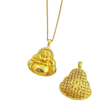 Colier din cupru cu placare reală cu aur — pandantiv geometric în stil chinezesc, lanț Chopard.