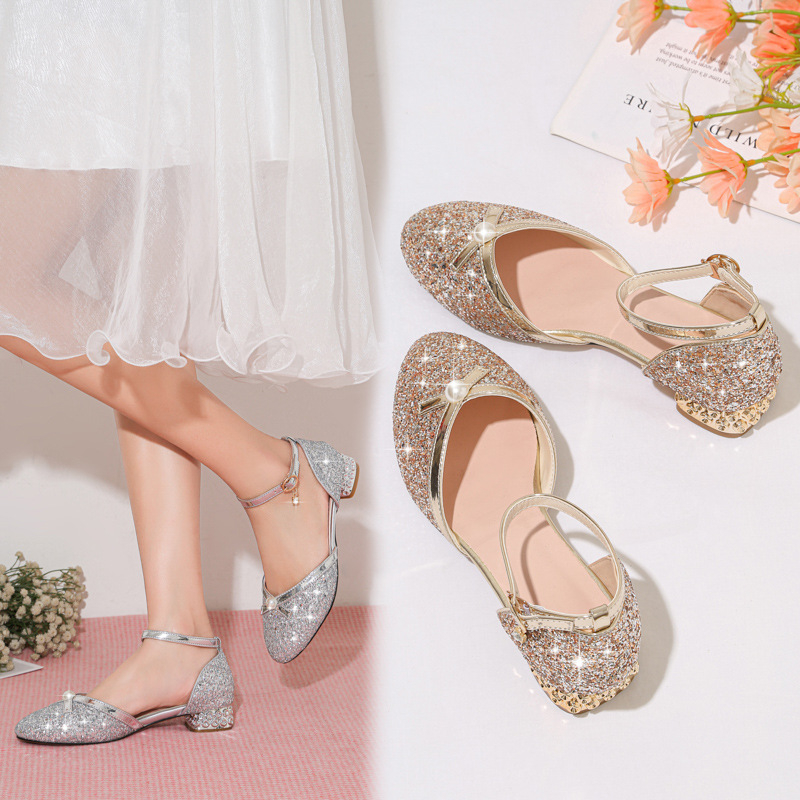 Dječje sandale u Birkenstock stilu s kristalnim ukrasom i princeskom detaljima za pozornicu, gumena potplat, uzrast 4–16 godina