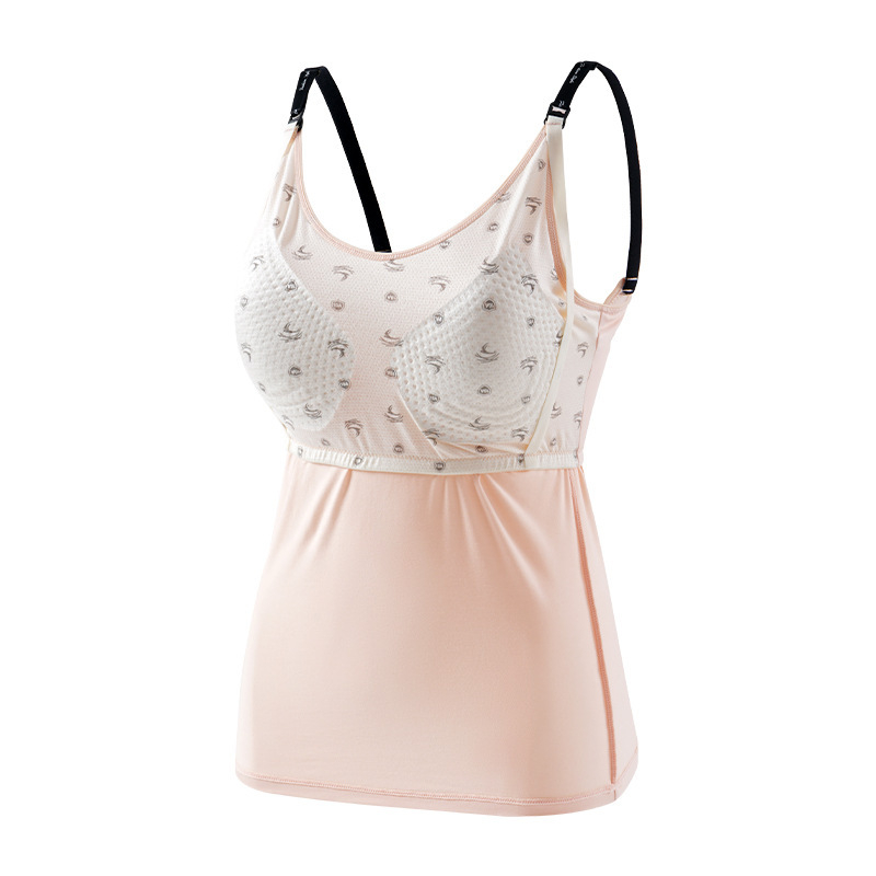 Кърмещ потник с вградени подплатени чашки, кожа-приемно целулозно влакно 80–90% съдържание, кръгло деколте, умерена дебелина, подходящ за всички сезони