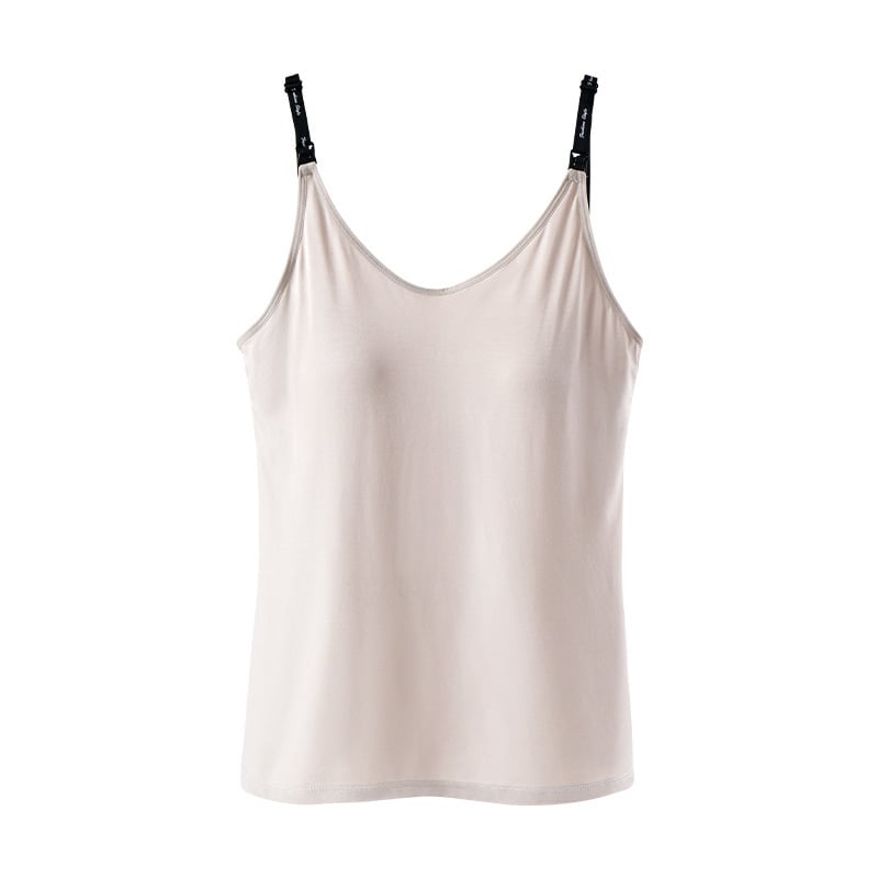 Кърмещ потник с вградени подплатени чашки, кожа-приемно целулозно влакно 80–90% съдържание, кръгло деколте, умерена дебелина, подходящ за всички сезони