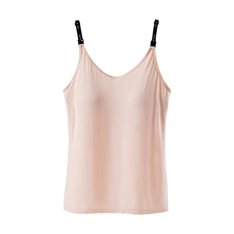 Кърмещ потник с вградени подплатени чашки, кожа-приемно целулозно влакно 80–90% съдържание, кръгло деколте, умерена дебелина, подходящ за всички сезони