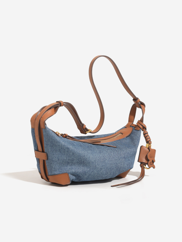 Torba za pazuh u obliku jastuka, denim, rodno neutralna, zatvarač, unutarnji džep sa zipom
