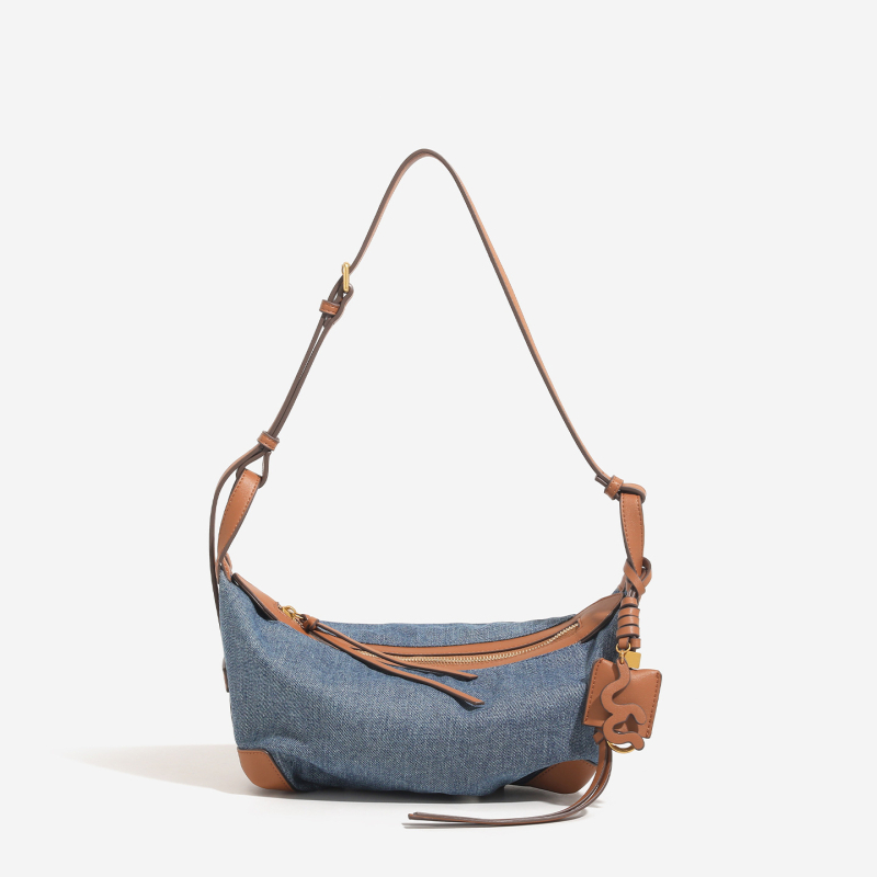 Torba za pazuh u obliku jastuka, denim, rodno neutralna, zatvarač, unutarnji džep sa zipom