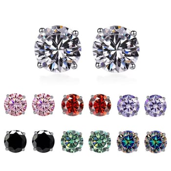 Дамски обици с моиссанит, сребро 925, четиризъбна настройка, електроплакиране, модерен стил