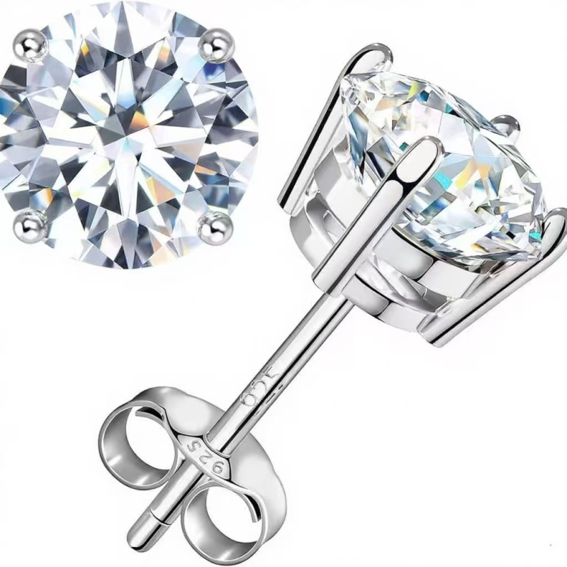 Дамски обици с моиссанит, сребро 925, четиризъбна настройка, електроплакиране, модерен стил