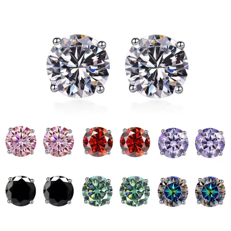 Дамски обици с моиссанит, сребро 925, четиризъбна настройка, електроплакиране, модерен стил