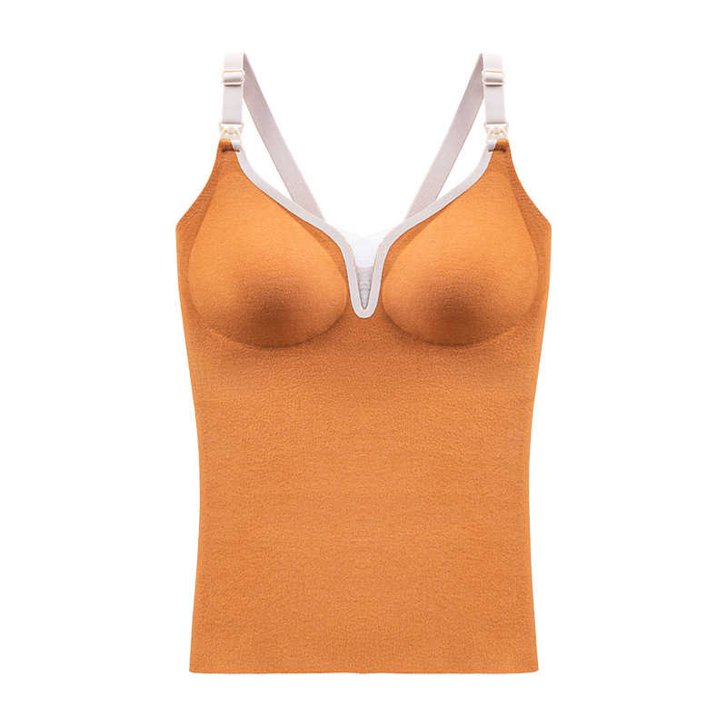 Dojilno donje rublje za zimu, s debelim oblikovanim košaricama, spandex materijal, fiksni dvostruki naramenice, duboki V stil minimalistički, dojenje