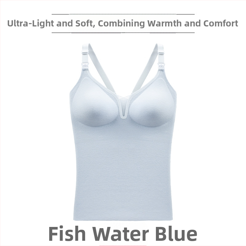 Dojilno donje rublje za zimu, s debelim oblikovanim košaricama, spandex materijal, fiksni dvostruki naramenice, duboki V stil minimalistički, dojenje