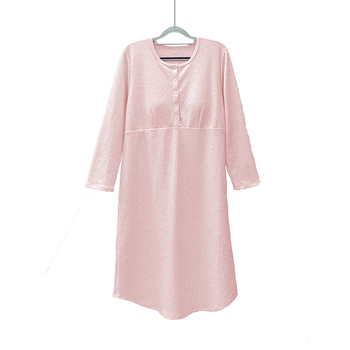 Φόρεμα μητρότητας από βαμβάκι με κουμπιά μπροστά, στρογγυλή λαιμόκοψη, μακριά μανίκια, φαρδύ σιλουέτα, μακρύ μήκος