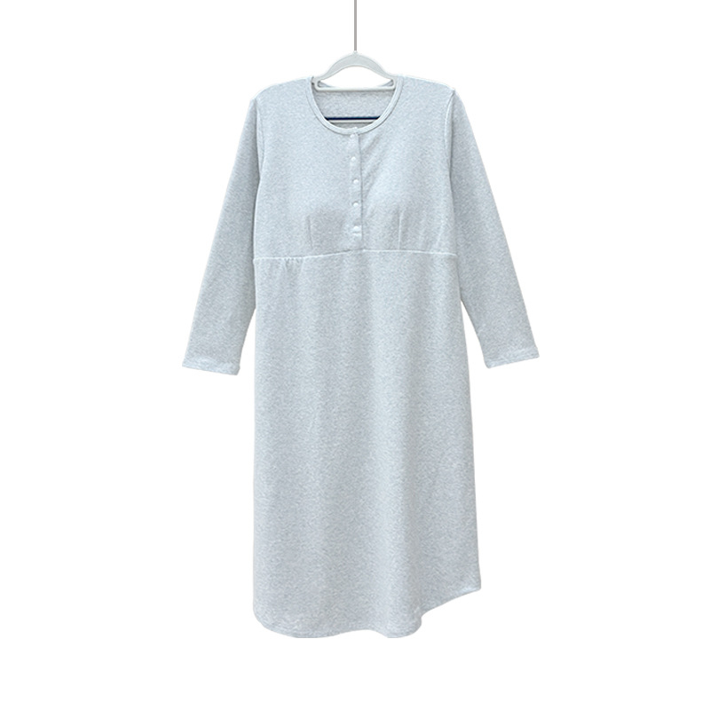 Φόρεμα μητρότητας από βαμβάκι με κουμπιά μπροστά, στρογγυλή λαιμόκοψη, μακριά μανίκια, φαρδύ σιλουέτα, μακρύ μήκος