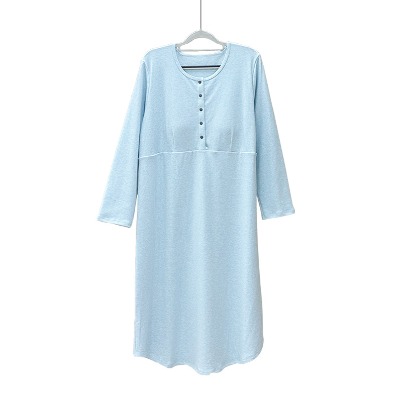 Φόρεμα μητρότητας από βαμβάκι με κουμπιά μπροστά, στρογγυλή λαιμόκοψη, μακριά μανίκια, φαρδύ σιλουέτα, μακρύ μήκος