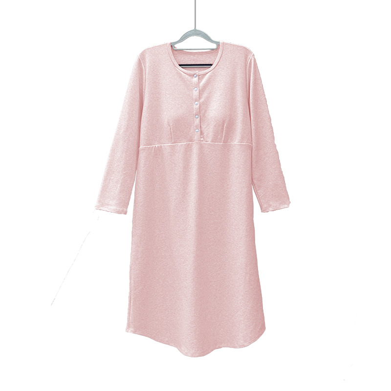 Φόρεμα μητρότητας από βαμβάκι με κουμπιά μπροστά, στρογγυλή λαιμόκοψη, μακριά μανίκια, φαρδύ σιλουέτα, μακρύ μήκος