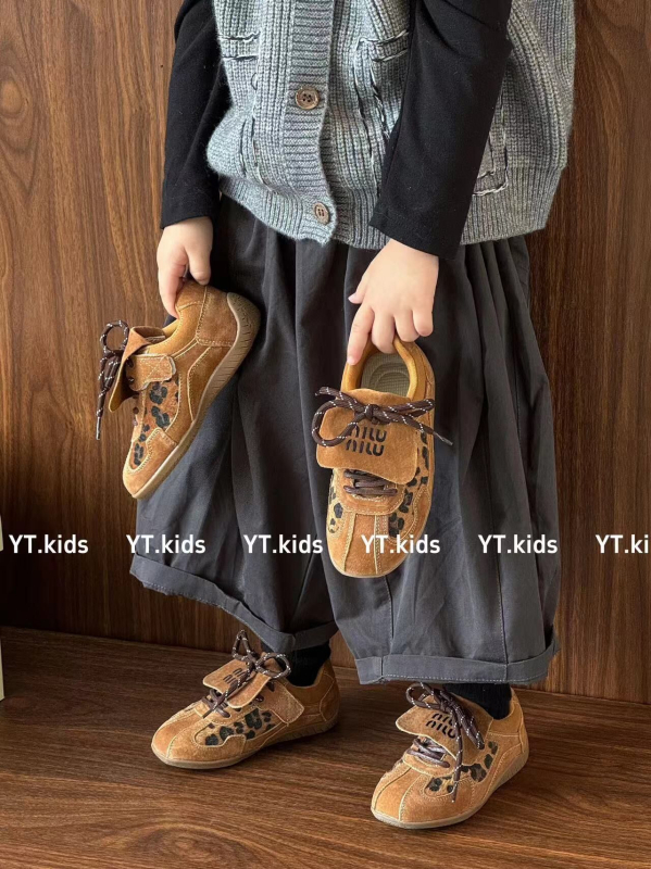 Dječje tenisice s retro leopard printom, njemački trkački stil, kožni gornji dio, jesen 2025