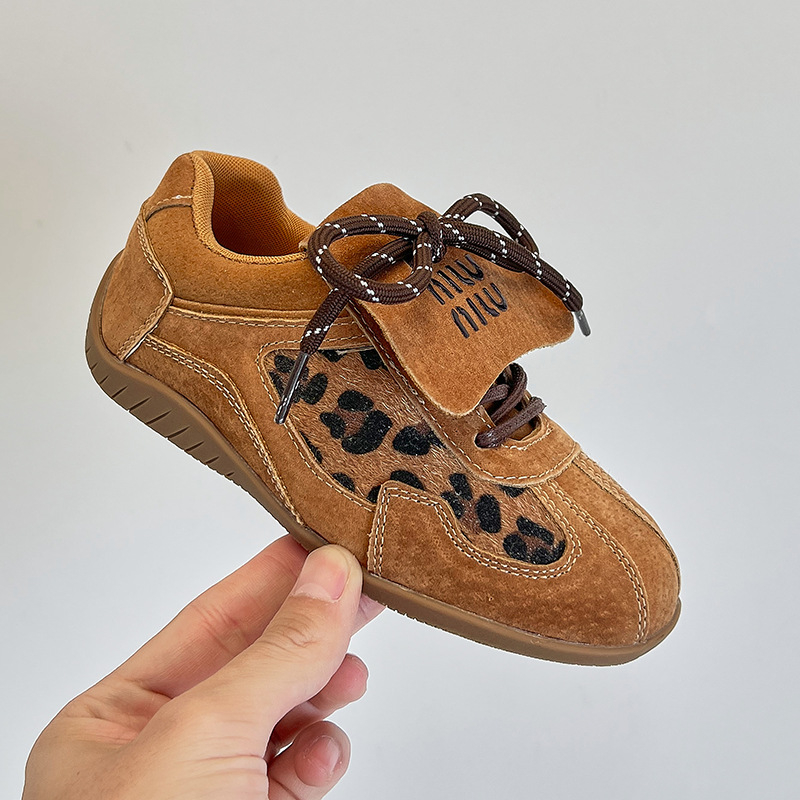 Dječje tenisice s retro leopard printom, njemački trkački stil, kožni gornji dio, jesen 2025