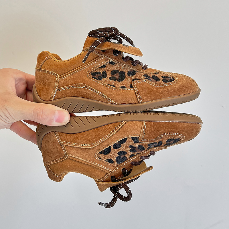 Dječje tenisice s retro leopard printom, njemački trkački stil, kožni gornji dio, jesen 2025