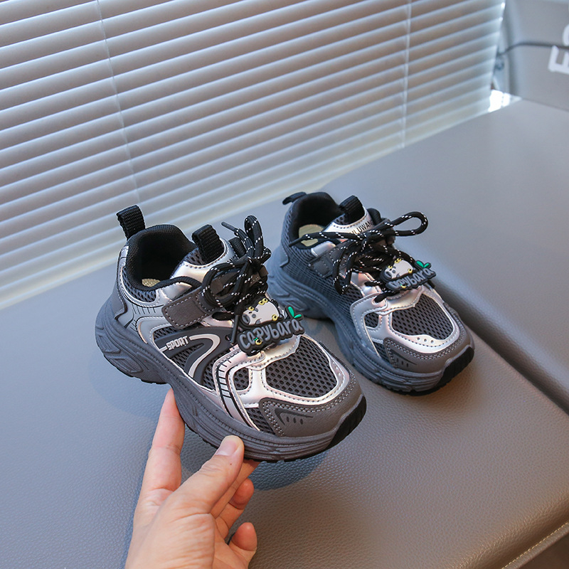 Dječje tenisice u stilu Dad Shoes s mrežastim gornjim dijelom, karikaturni uzorak, Velcro zatvaranje, prozračnost, lagane, protuklizna potplat