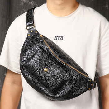 Muška torbica za prsa od prave kože, koža prvog sloja, crossbody, ergonomski dizajn za smanjenje opterećenja, jednobojni uzorak, podstava od poliester-pamuk