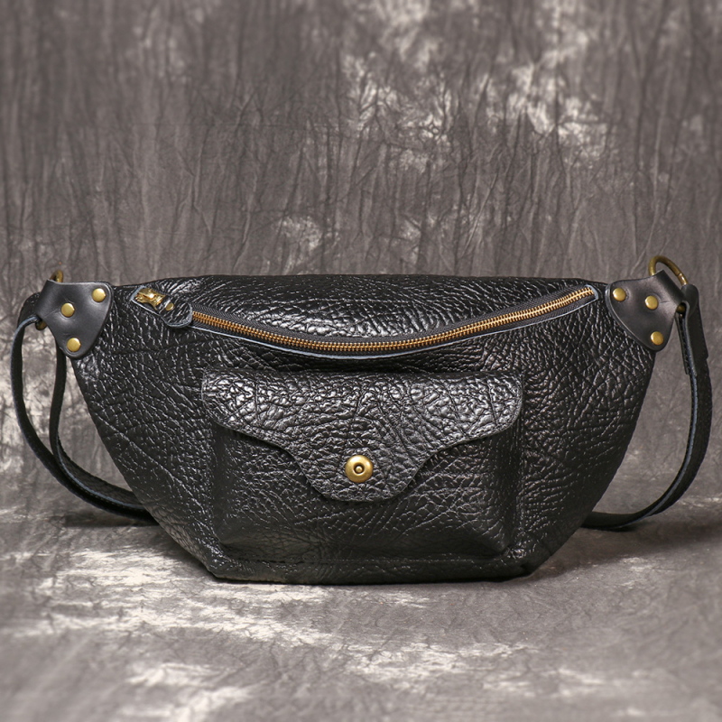 Muška torbica za prsa od prave kože, koža prvog sloja, crossbody, ergonomski dizajn za smanjenje opterećenja, jednobojni uzorak, podstava od poliester-pamuk