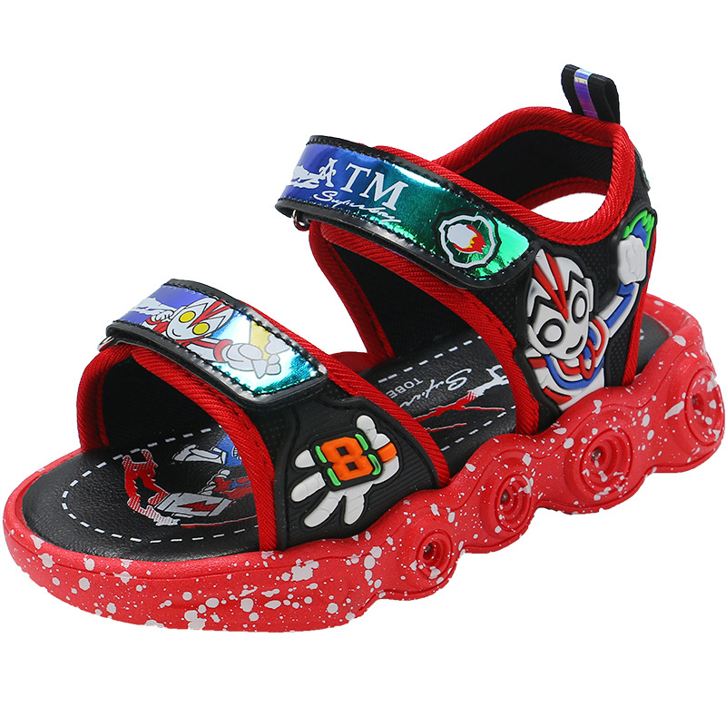 Dječje sandale za plažu s LED svjetlima, Velcro kopča, EVA đon, gornji dio od umjetne kože, cartoon uzorak