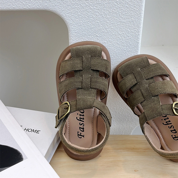 Dječje sandale u korejskom stilu s izrezima, gornji dio od mikrovlaknaste kože, Velcro zatvaranje, gumena potplata, za uzrast 4–12 godina