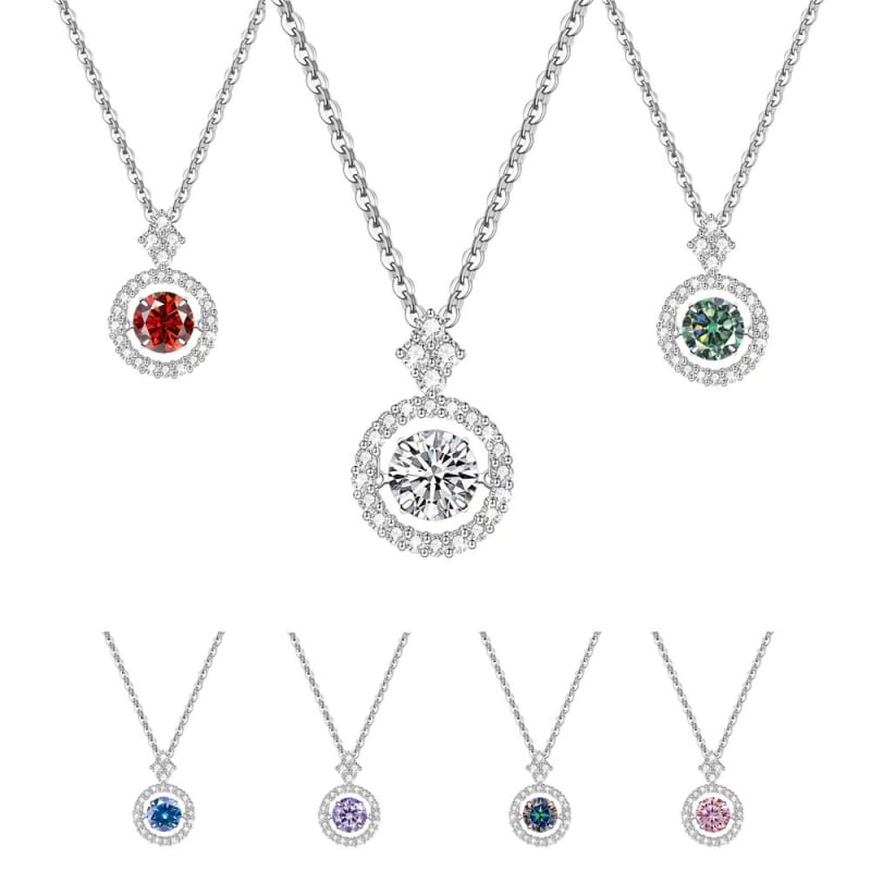 Colier din argint S925 cu moissanite, lanț O, pandantiv argintiu, 2,6 g