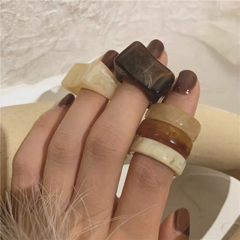 Ötfős geometriai gyűrűkészlet gyantából, elektroplatált, női minimalist stílus